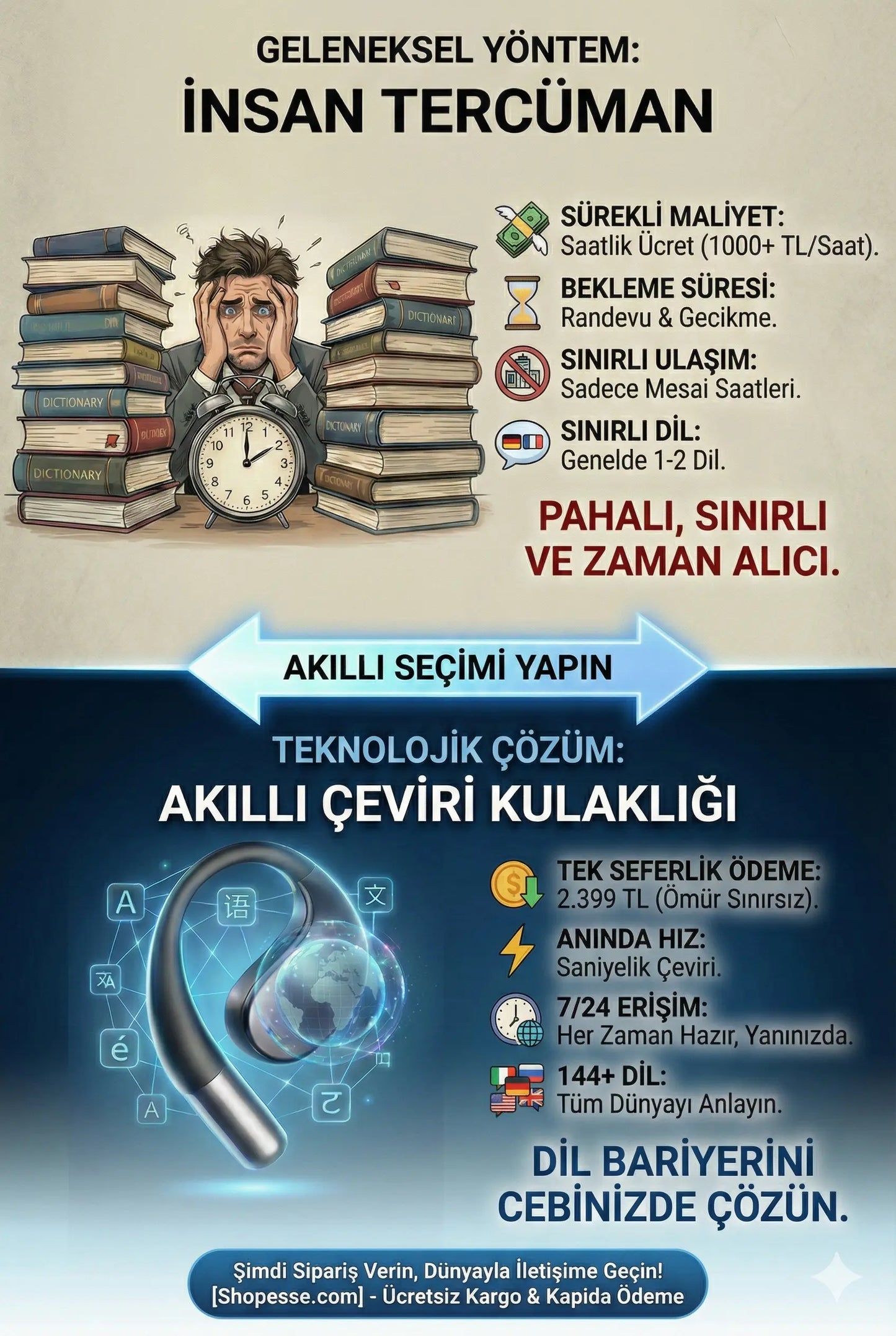 TECHESSA™ Yapay Zeka Destekli Akıllı Kulaklıklar - 144+ Dilde Anında Çeviri (Abonelik Ücreti Yok)