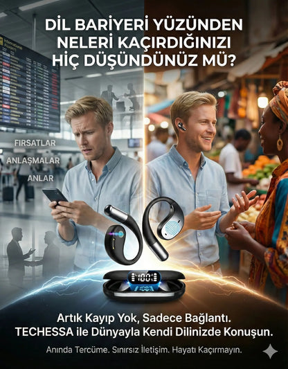 TECHESSA™ Yapay Zeka Destekli Akıllı Kulaklıklar - 144+ Dilde Anında Çeviri (Abonelik Ücreti Yok)