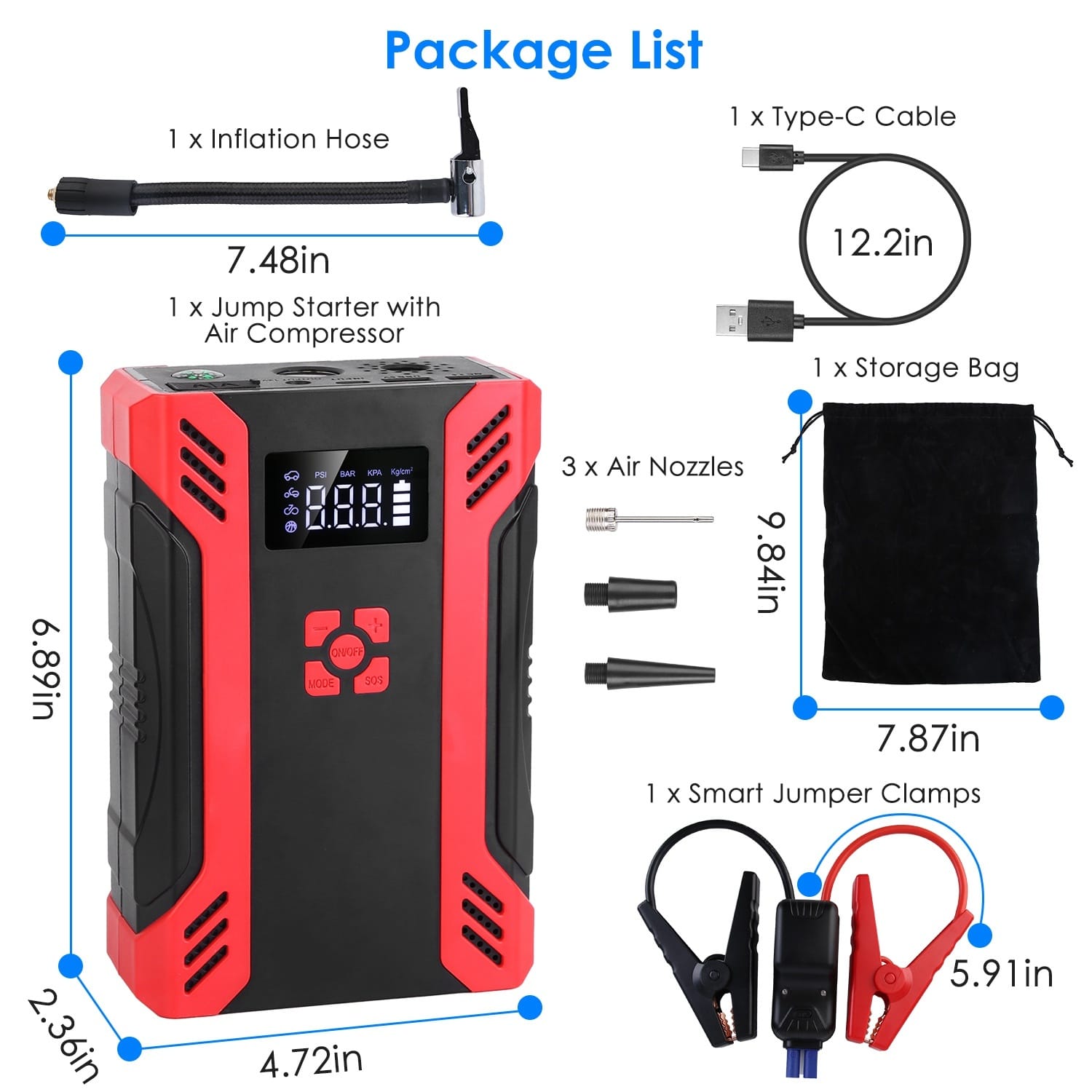 1Pc Car Jump Starter With Air Compressor Portable Car Battery Booster With Digital Tire Inflator With 2000mAh Peak Current For 12V Car 6.5L Gas Or 4.0L Diesel Engines - Görsel 4