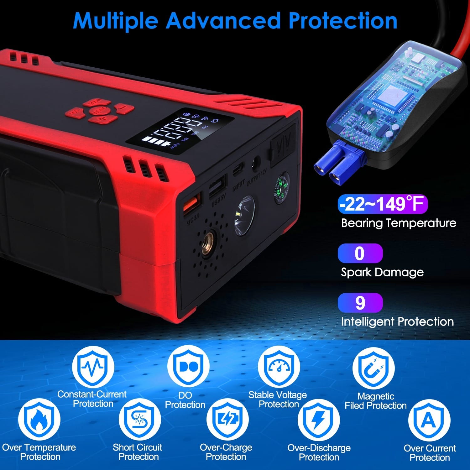 1Pc Car Jump Starter With Air Compressor Portable Car Battery Booster With Digital Tire Inflator With 2000mAh Peak Current For 12V Car 6.5L Gas Or 4.0L Diesel Engines - Görsel 9