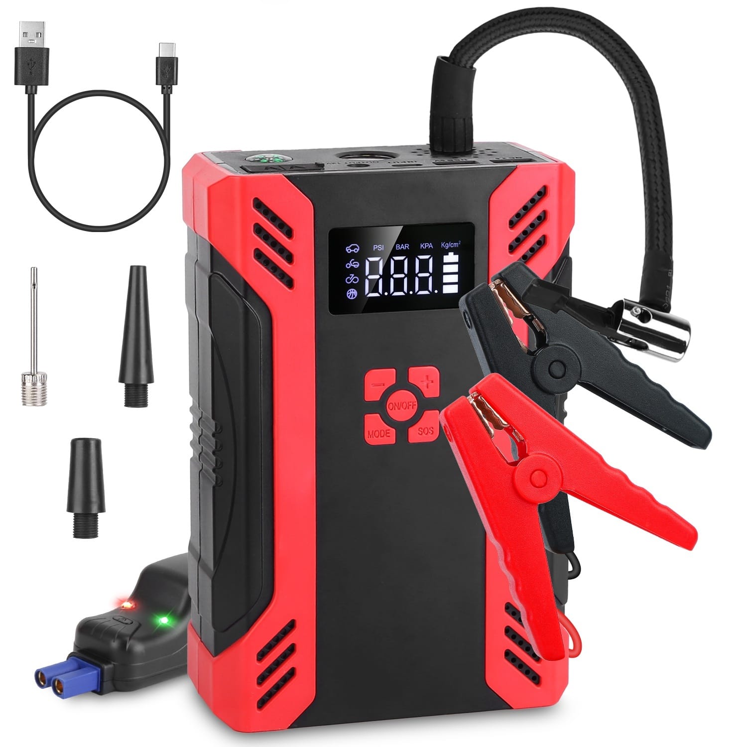 1Pc Car Jump Starter With Air Compressor Portable Car Battery Booster With Digital Tire Inflator With 2000mAh Peak Current For 12V Car 6.5L Gas Or 4.0L Diesel Engines - Görsel 6